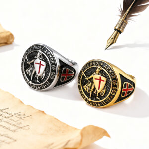 Stainless steel Templar shield signet ring
