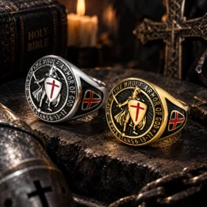 Stainless Steel Templar Shield Signet Ring