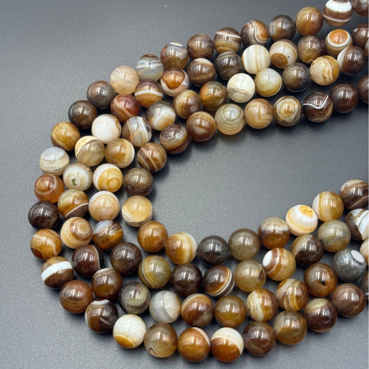 Banded agate round bead strands