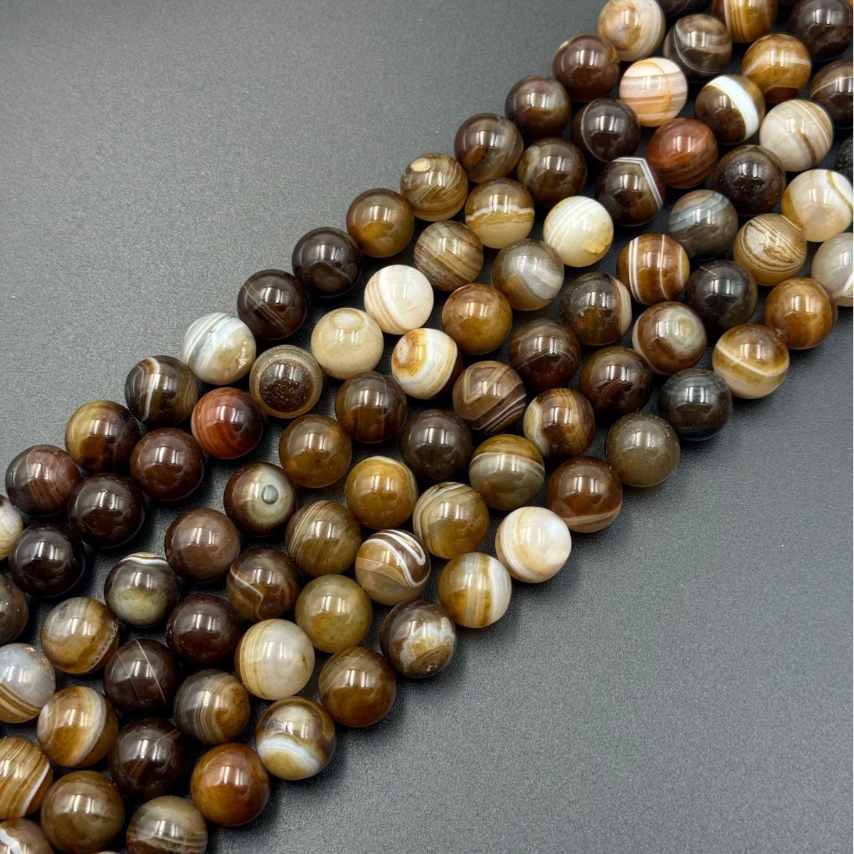 Banded agate round bead strands