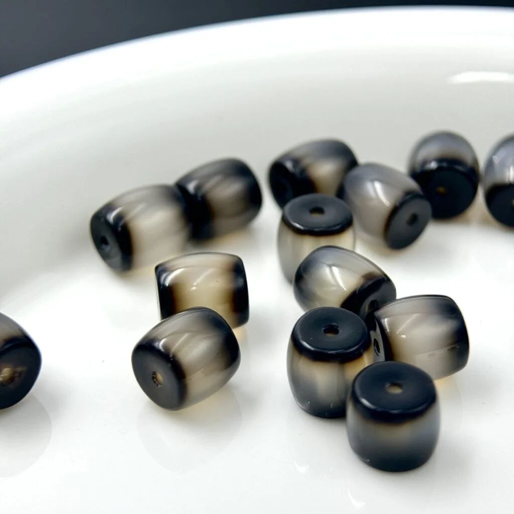 Natural agate and chalcedony barrel spacer beads