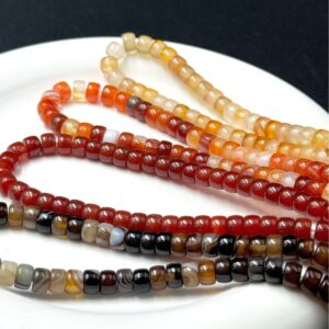Natural agate and chalcedony drum bead strands