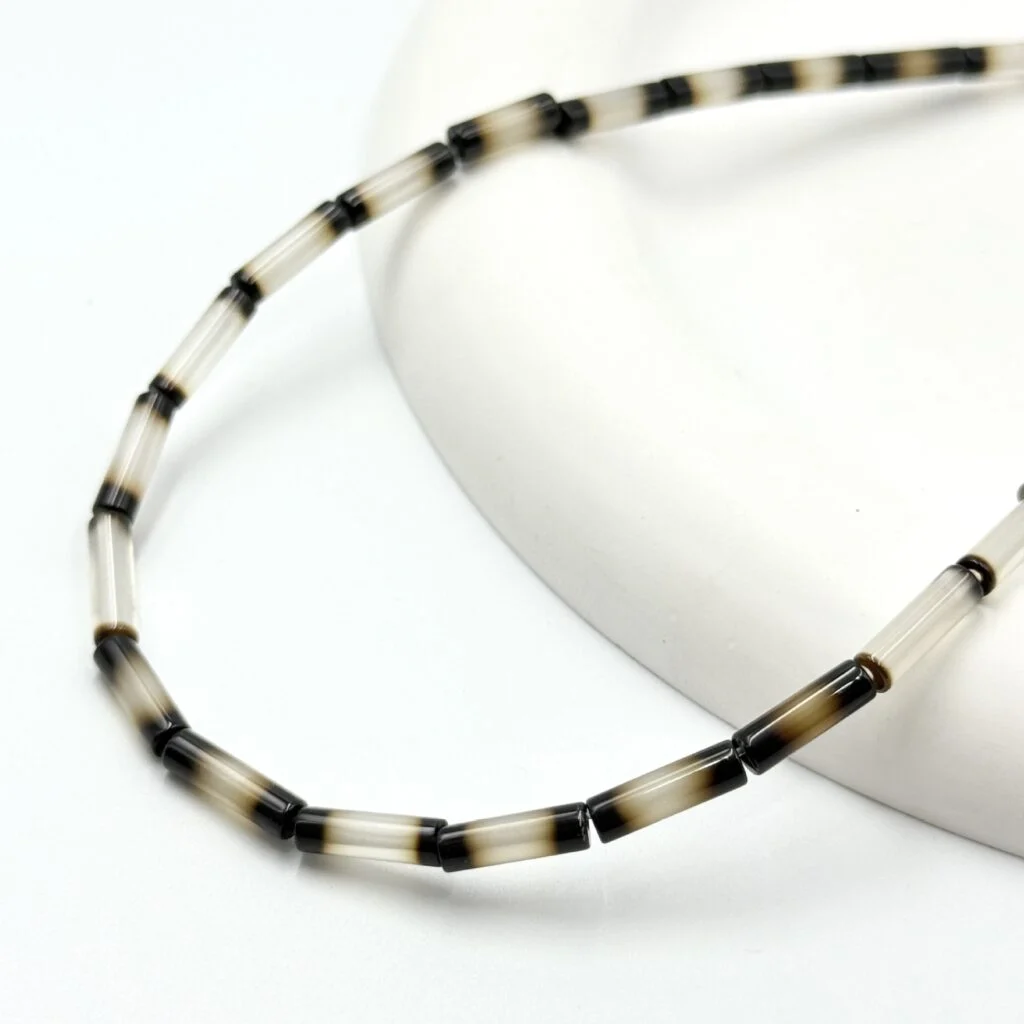 Natural agate and chalcedony tube bead strands