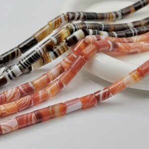 Natural banded agate cylinder bead strands