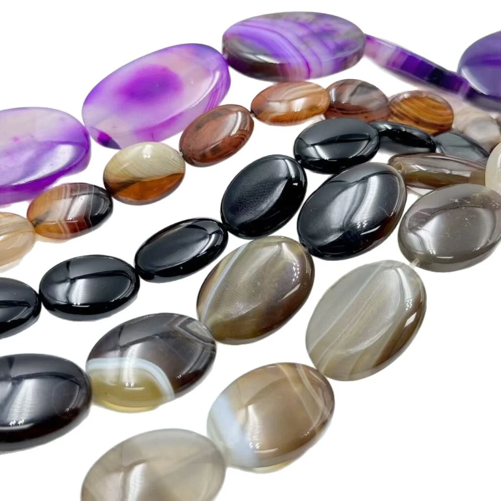 Natural banded agate oval bead strands