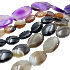 Natural banded agate oval bead strands