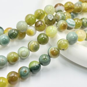 Natural green eye agate round bead strand