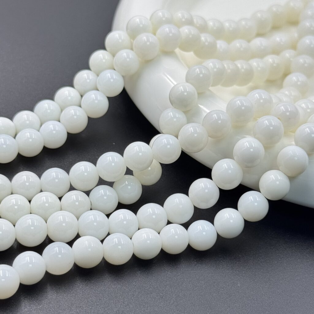 Natural white agate round bead strands