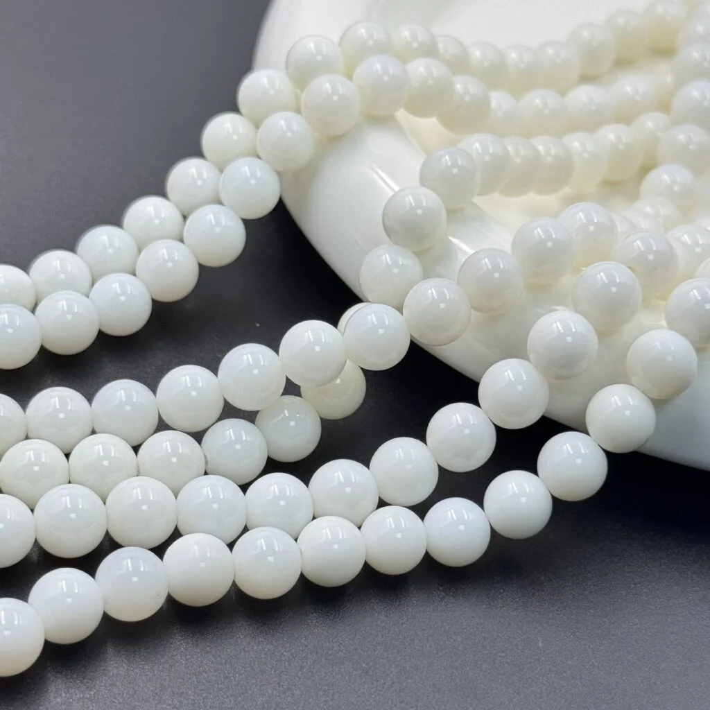 Natural white agate round bead strands