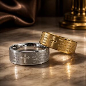 Stainless steel Lord's Prayer cross ring