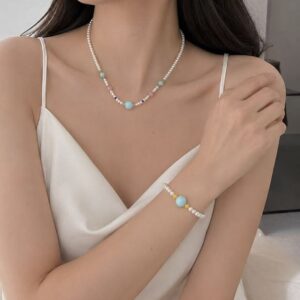Freshwater pearl and aqua stone jewelry