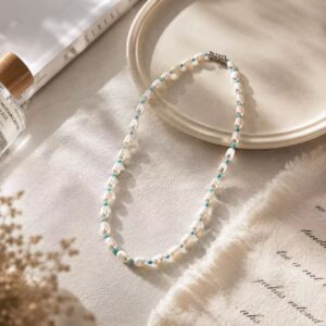 Freshwater pearl and turquoise bead necklace