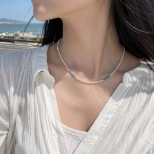 3mm freshwater pearl and turquoise necklace