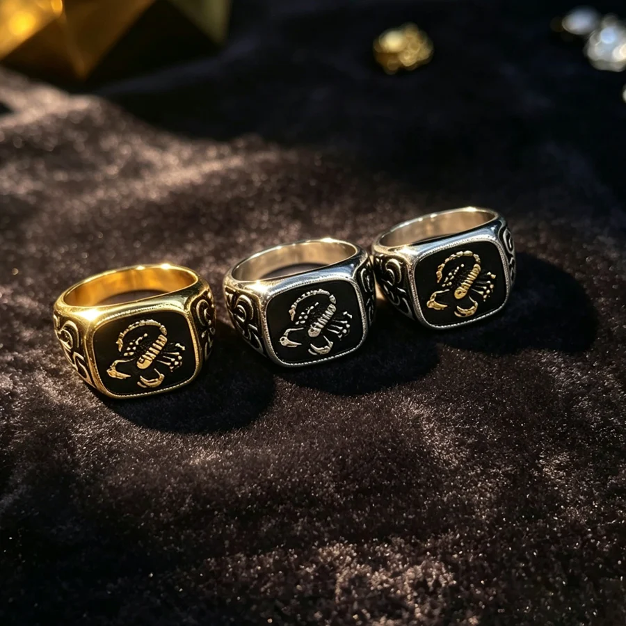 Stainless Steel Scorpio Zodiac Signet Ring