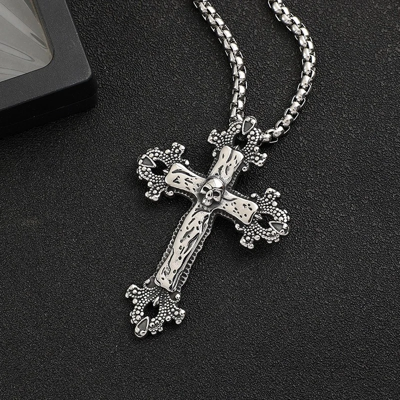 Stainless Steel Ornate Cross Pendant Necklace