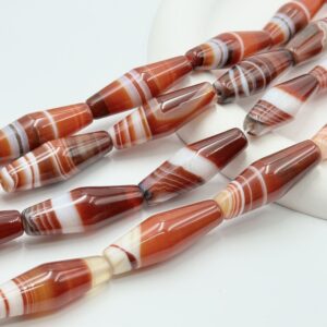 Banded agate pointed rice bead strands
