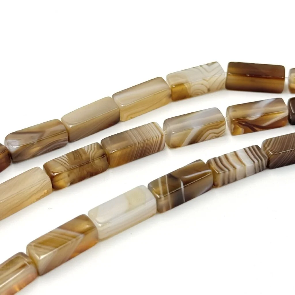 Banded agate rectangular bead strands