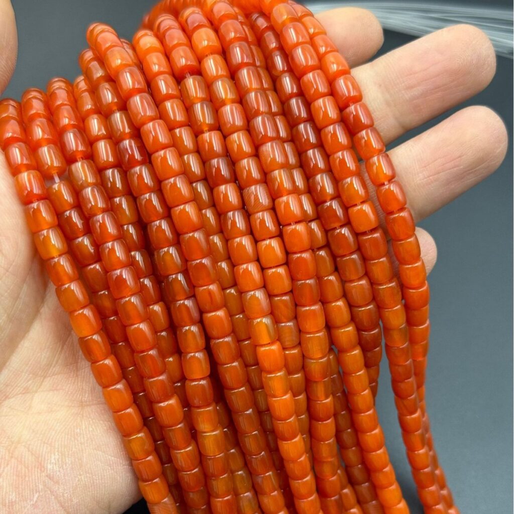 Banded agate small barrel bead strands