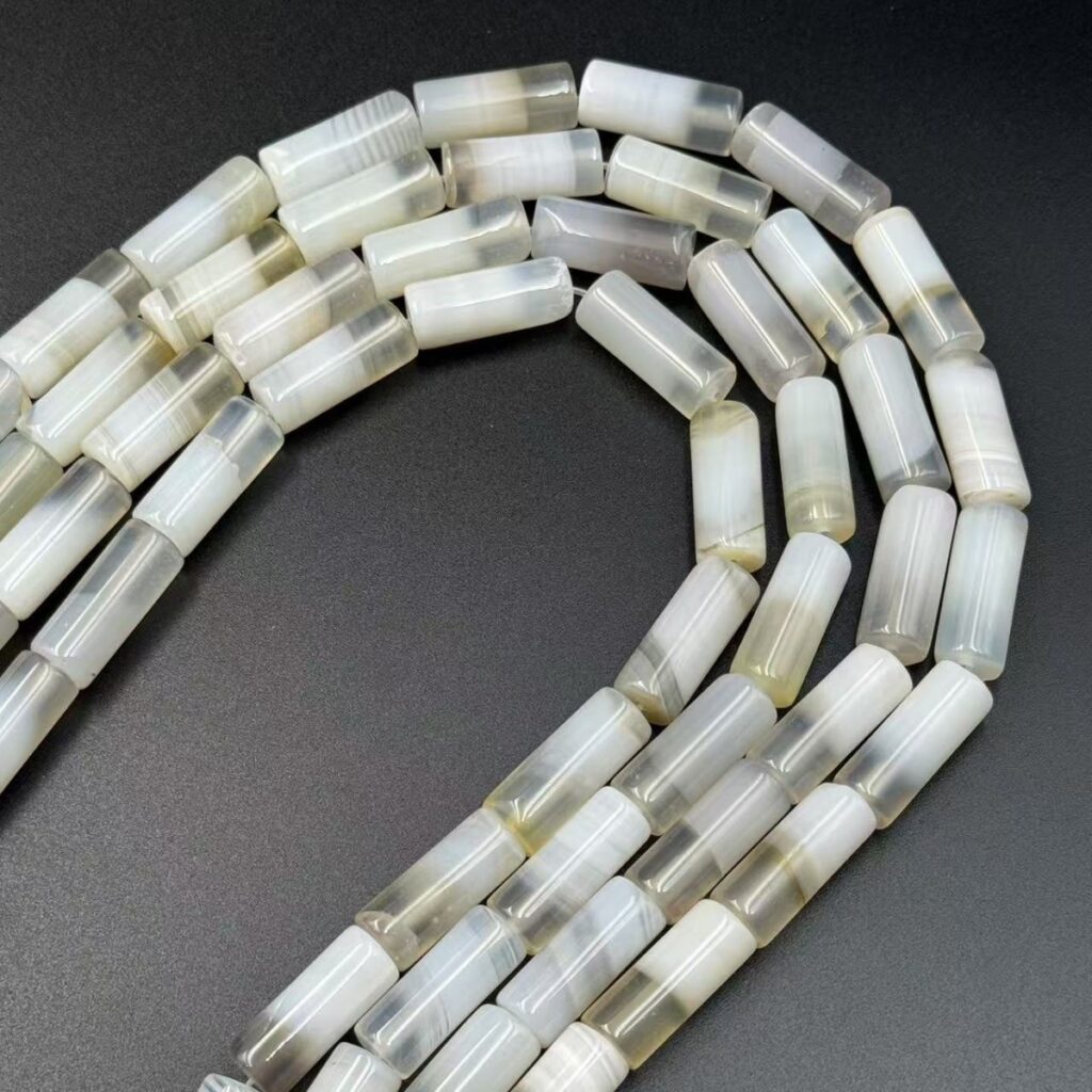 Banded agate straight barrel bead strands