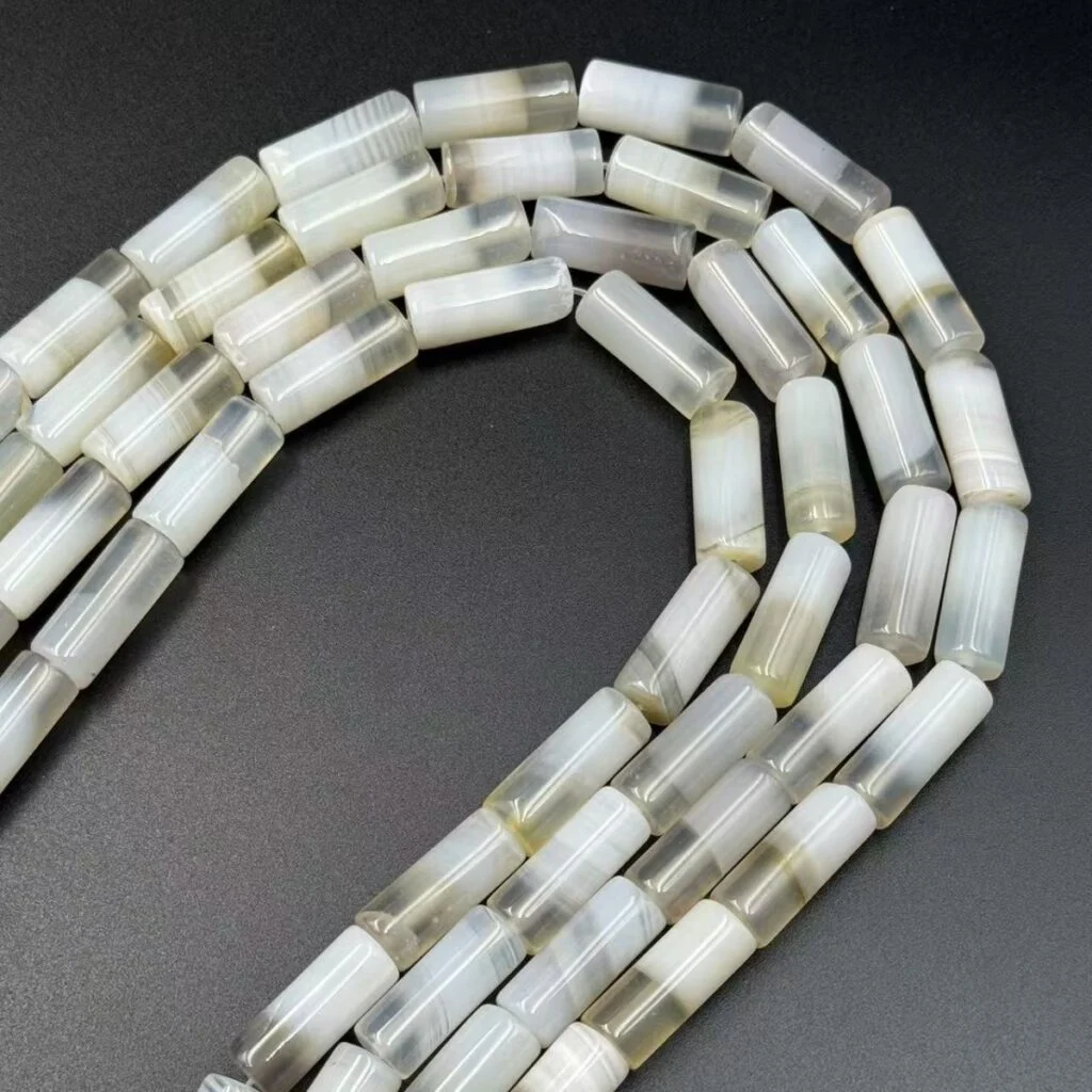 Banded agate straight barrel bead strands