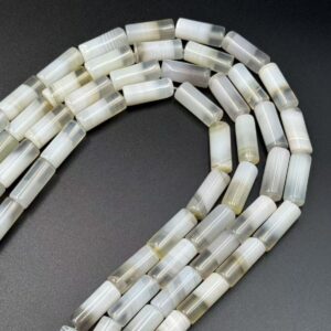 Banded agate straight barrel bead strands