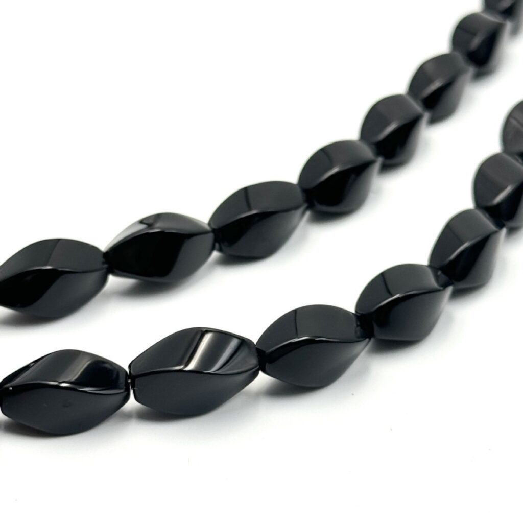 Black banded agate twist bead strands