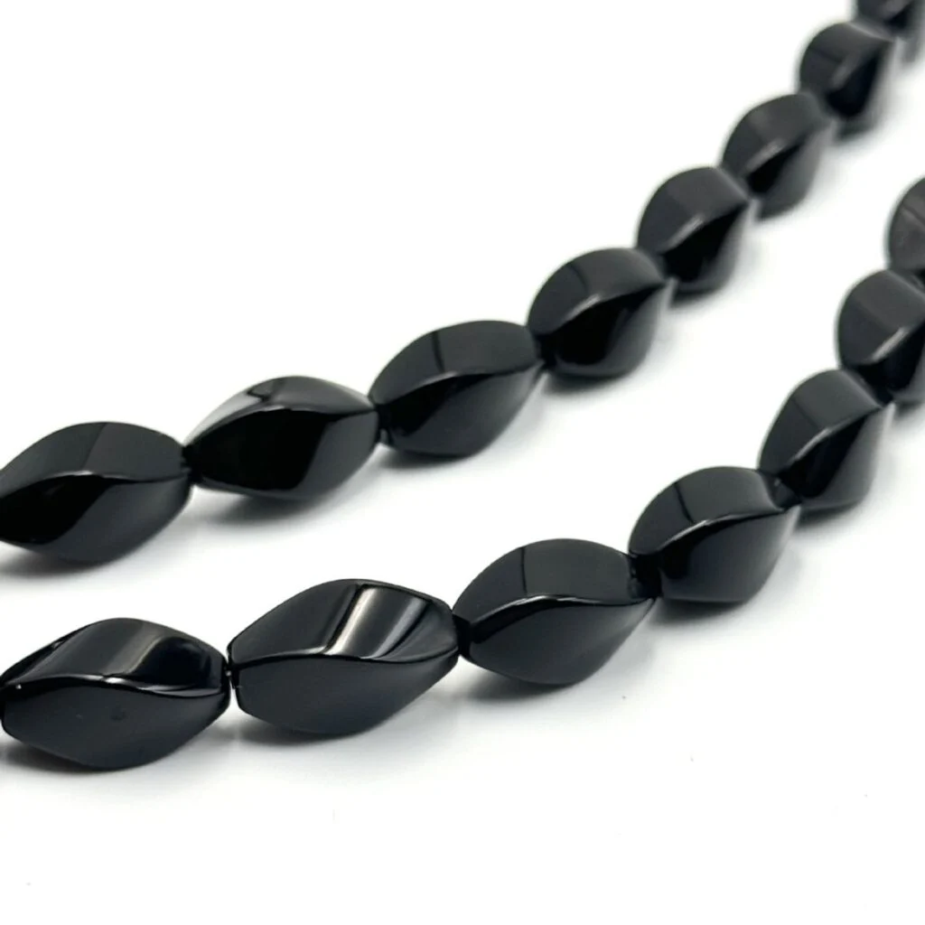 Black banded agate twist bead strands