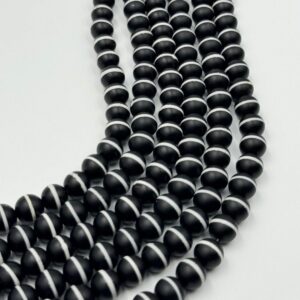 Black line agate round bead strands