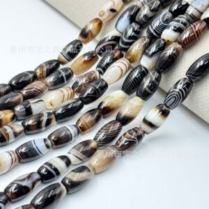 Coffee banded agate rice bead strands