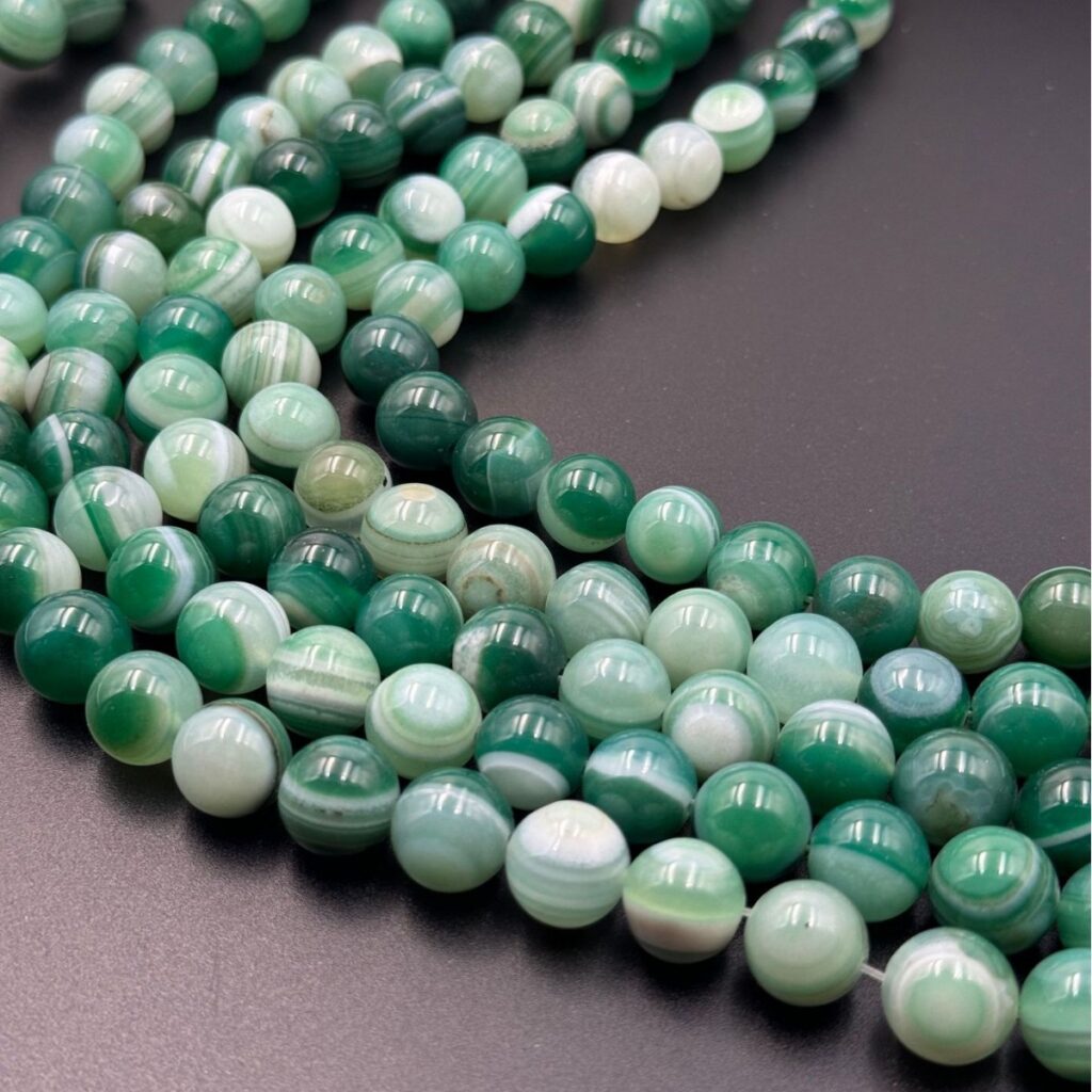 Green banded agate eye round bead strands