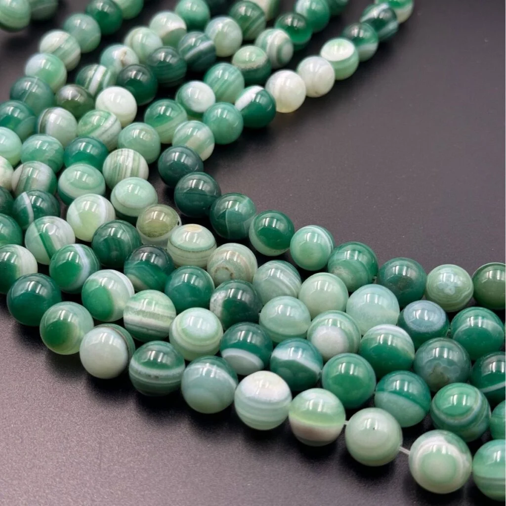 Green banded agate eye round bead strands