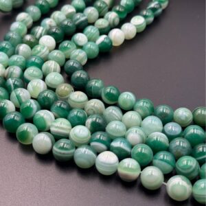 Green banded agate eye round bead strands
