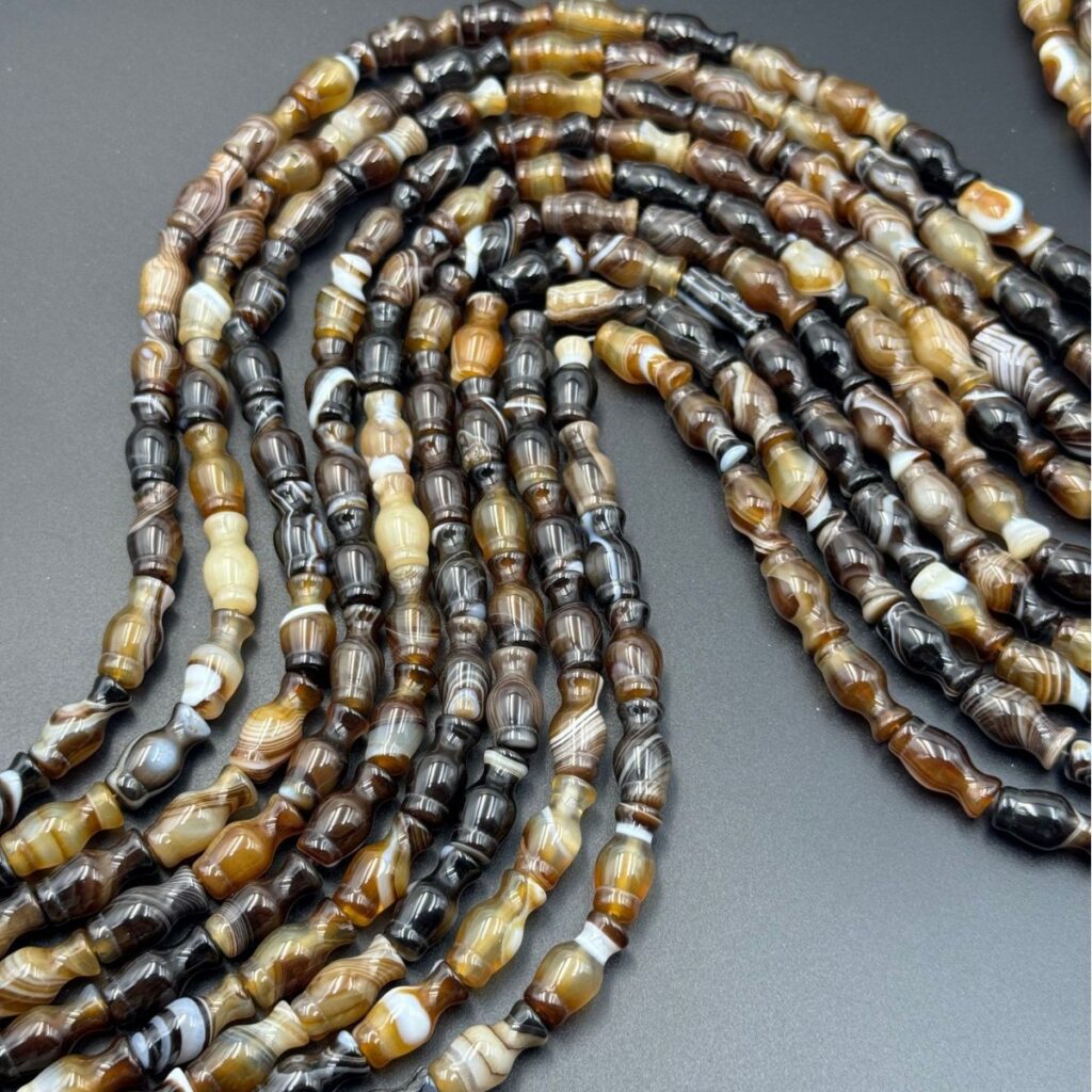 Natural banded agate vase bead strands