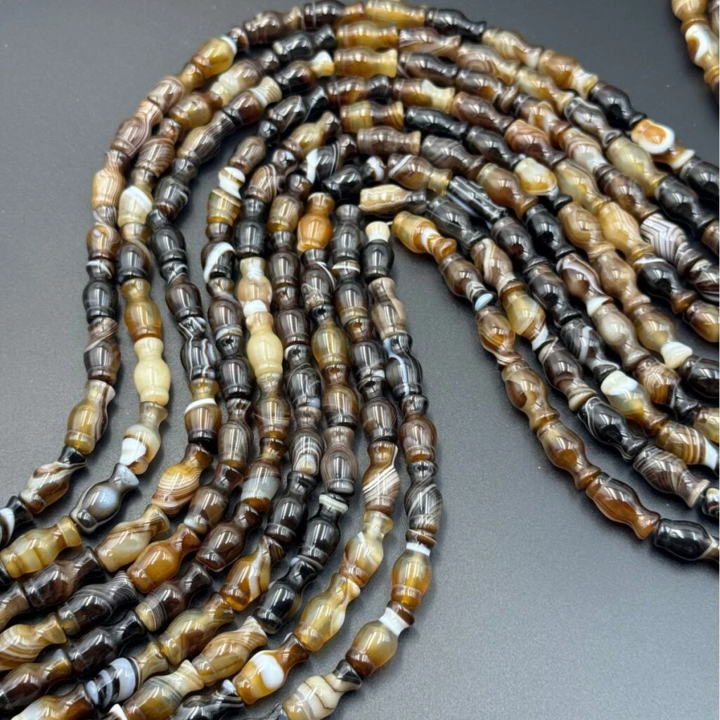 Natural banded agate vase bead strands