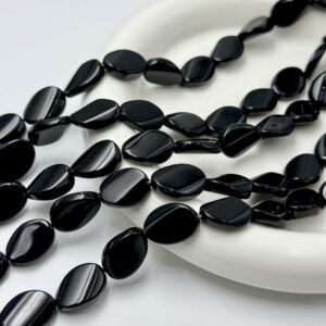Natural black agate twist oval bead strand