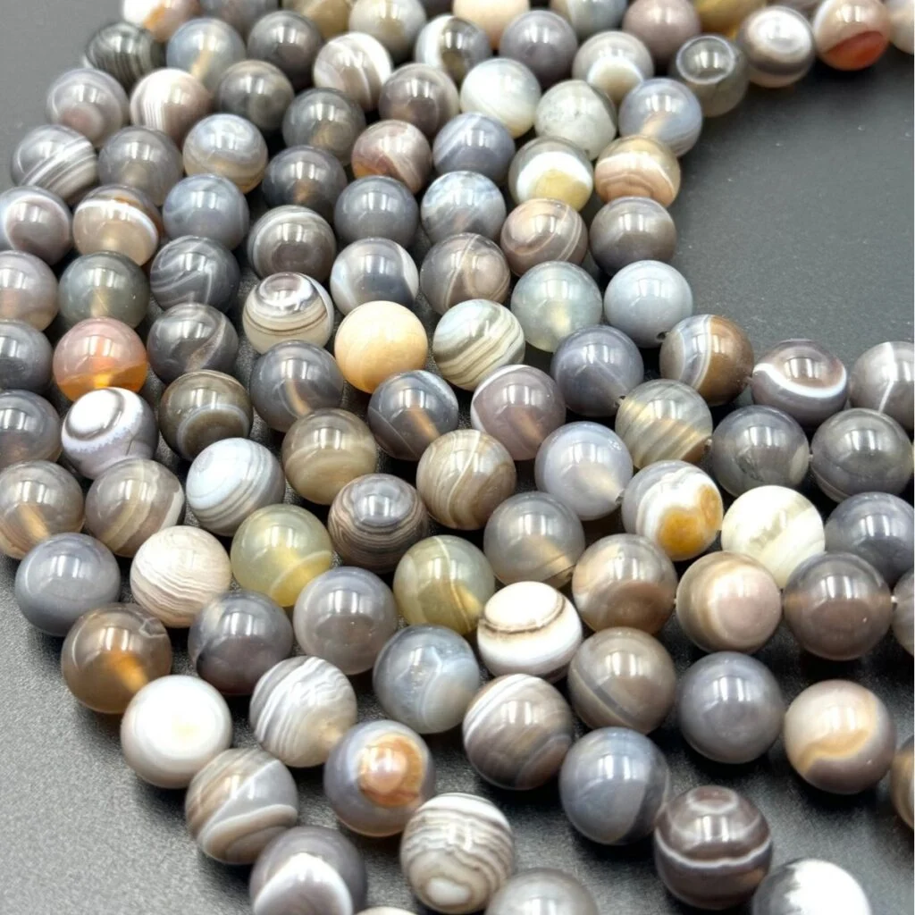 Persian gray striped agate round bead strand