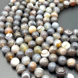 Persian gray striped agate round bead strand