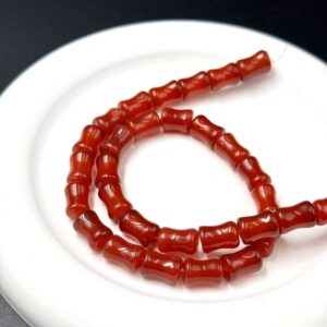 Red agate bamboo tube bead strand