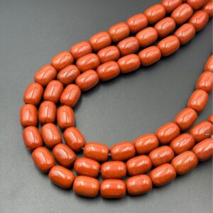 Red jasper barrel and rice bead strands