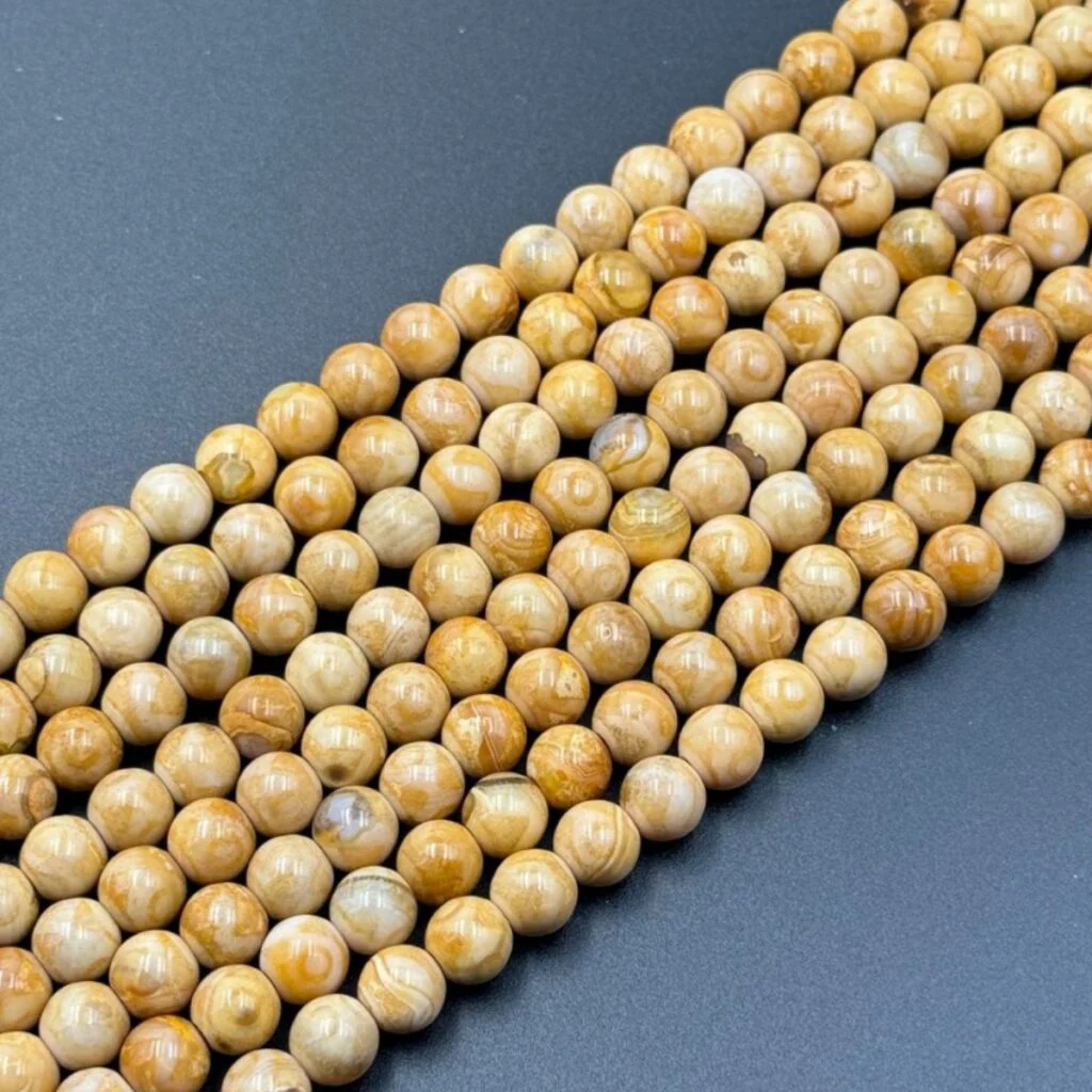 Saturn yellow and multicolor agate round bead strands