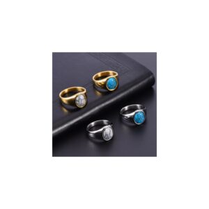Stainless steel oval stone signet ring