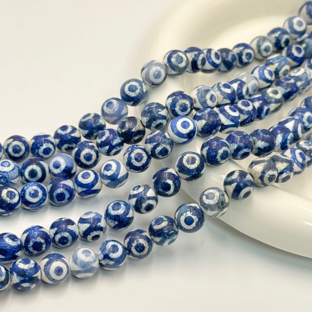 Tibetan Dzi style agate round bead strands