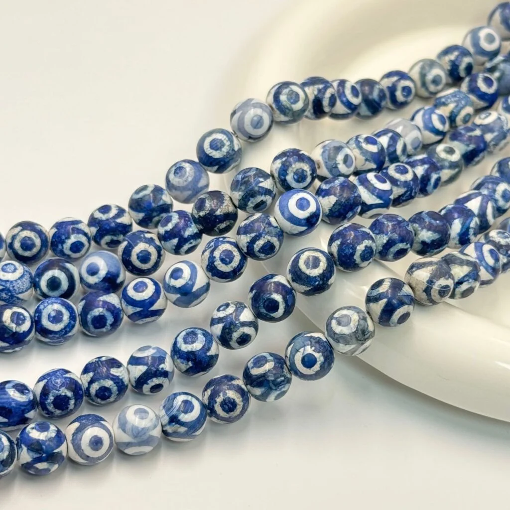 Tibetan Dzi style agate round bead strands