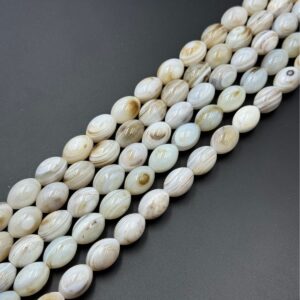 White agate and chalcedony rice bead strands