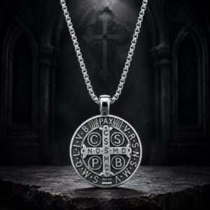 Stainless steel Saint Benedict cross pendant necklace