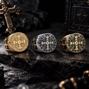Saint Benedict medal ring in stainless steel