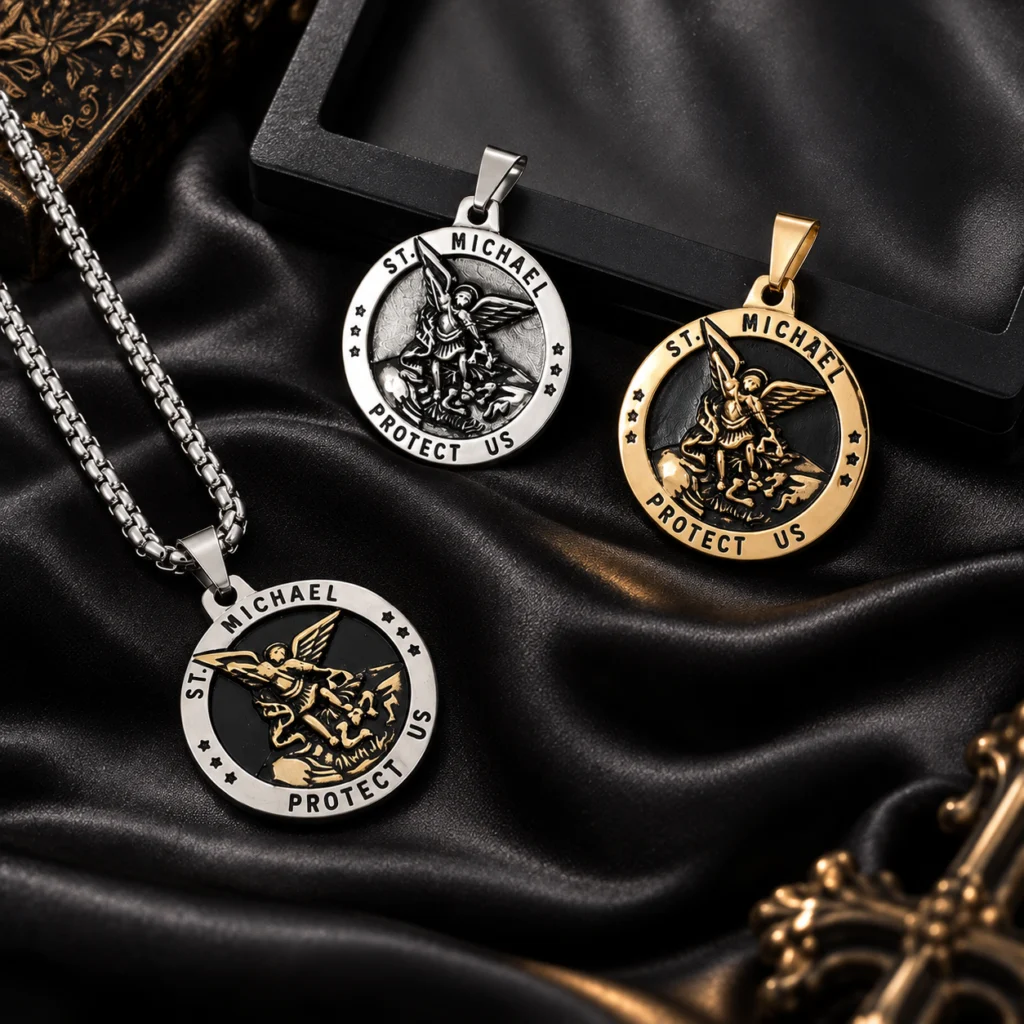 Saint Michael Medal Pendant in Stainless Steel