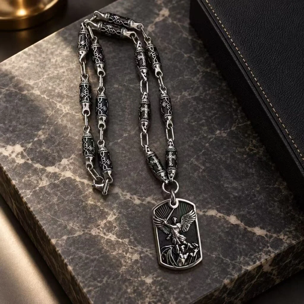 Vintage Cross Necklace with Angel Pendant