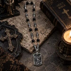 Cross and Obsidian Bead Necklace
